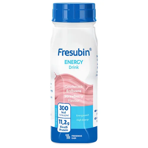 Fresubin Energy Drink Erdbeere - 24x200ml, Hochkalorische Trinknahrung - Nahrungsergänzungsmittel für erhöhten Energiebedarf, glutenfrei und eiweißreich, ideal zur Unterstützung bei Rekonvaleszenz.