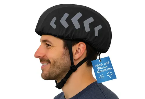 FLEXEO Fahrradhelmüberzug Regenschutz, Helmüberzug Helm Regenschutz reflektierend wasserabweisend schwarz