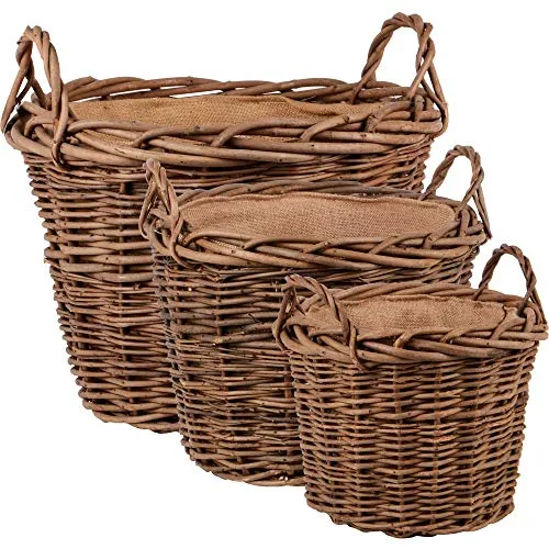 UNUS Körbe rund geflochten aus Weide mit Henkel 3er Set