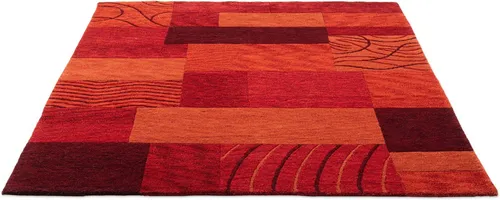 THEKO Wollteppich Royal Domas 4028 - Handgetufteter Kurzflor Teppich aus reiner Wolle - Kurzflor-Teppich, handgetuftet aus 100% Schurwolle, strapazierfähig und ideal für Fußbodenheizung, perfektes Patchwork Design für jedes Zimmer.