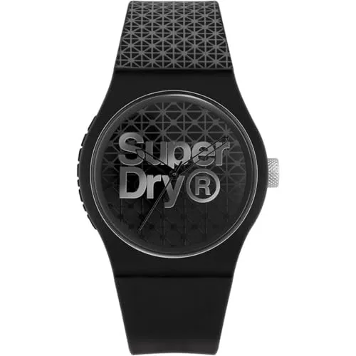 Superdry Herrenuhr URBAN Geo Sport - Schwarz - Moderne Armbanduhr mit weichem Silikonarmband und stylischem Design. Wasserdicht bis 5bar, ideal für den Alltag und sportliche Aktivitäten. Japanisches Quarzwerk für präzise Zeitmessung.