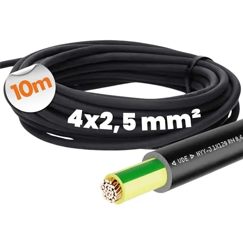Meter Lapp 15500113 NYY-J 4x2,5 mm² RE 0,6/1kV schwarz I Erdkabel mit Schutzleiter für feste Verlegung I PVC Starkstromkabel 4G2,5mm² für Außenbereich I UV-beständig 10