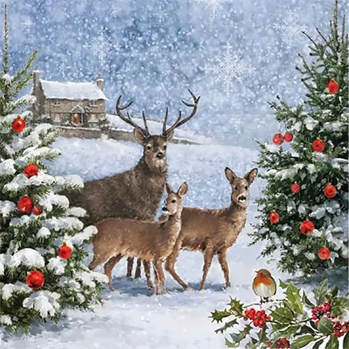 Servietten Hirsche an Weihnachtsb?ume | Hirsch | Reh | Tiere | Wald | Weihnachten | Winter | Tischdeko | Decoupage | Serviettentechnik 33x33cm 20