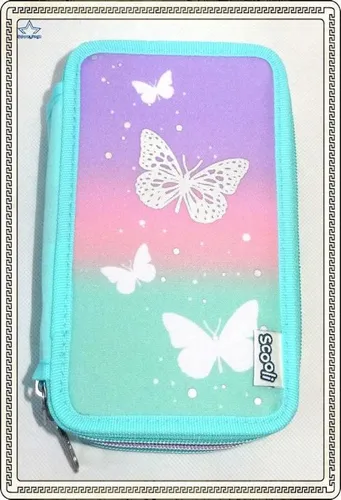 Butterfly Wishes - Tripledecker Schüleretui - Federmäppchen mit Eberhard Faber Füllung, inklusive 21 Buntstifte, 2 Bleistifte und mehr – ideal für kreative Schüler und umweltfreundlich aus 52% recyceltem Material.