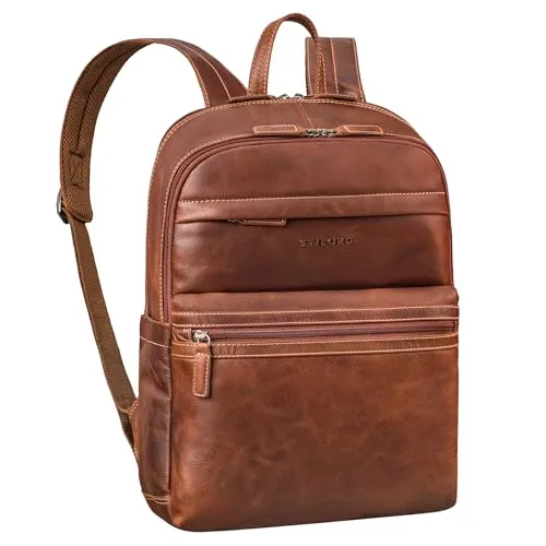 STILORD 'Gunnar' Echtleder Laptop Rucksack 16 Zoll - Tagesrucksäcke mit gepolstertem Laptopfach für 16 Zoll Geräte, ideal für Büro, Uni und Reisen. Stilvolles Rindsleder-Design mit Trolley-Halterung für zusätzlichen Komfort.