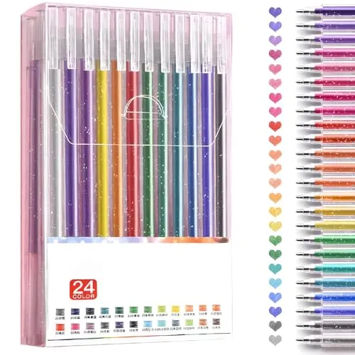 OWill 24pcs Glitzerstifte Gelstifte Set 1.0mm für Zeichnen und DIY