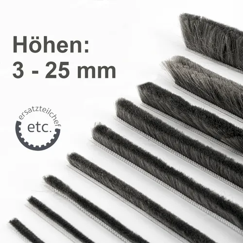 5m Bürstendichtung grau für C-Profil, B 4,8mm H 18mm Dichtungsbürste Türbürste