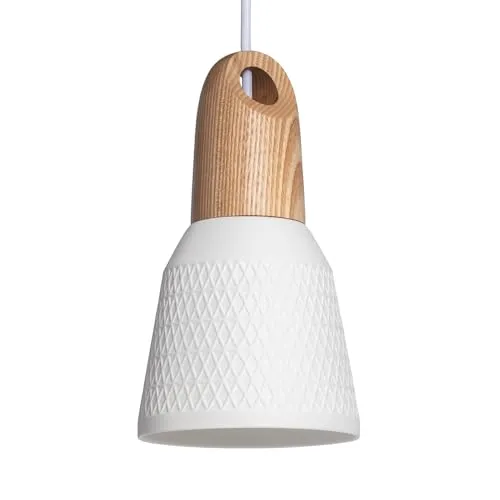 LEDKIA LIGHTING - Pendelleuchte Retilles | Elegantes Design | Einstellbare Länge | E27 Fassung für LED | Vielseitige Anwendungen | Esszimmer, Küche, Büro, Weiß, Keramik