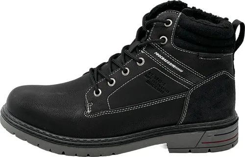 Nowalnd Herren gefütterte Winterstiefel - Schwarz, Größe 45 - Robuste und modische Winterstiefel für Männer, ideal für Outdoor-Aktivitäten. Mit hohem Schaft für Knöchelschutz und austauschbaren Einlegesohlen für individuellen Komfort.