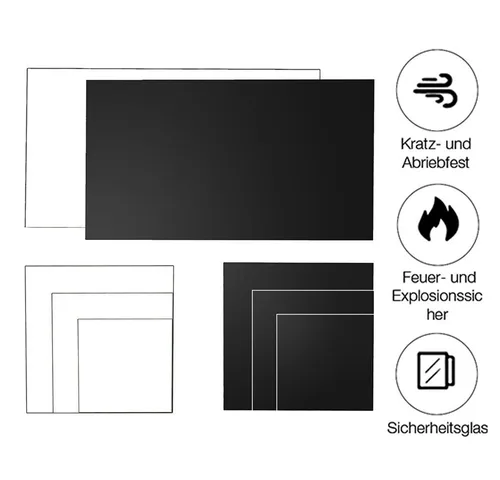 Melko Bodenschutzplatte aus ESG Sicherheitsglas - Kaminbodenplatte aus robustem und kratzfestem ESG Sicherheitsglas, ideal als Funkenschutz und vielseitig einsetzbar für Tische oder Herdabdeckungen.