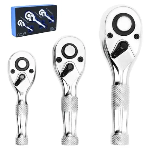 CCLIFE Akku-Ratschenschrauber Knarre Mini Set 1/4 3/8 1/2 Zoll - Steckschlüssel Set mit feinverzahnten 72 Zähnen für präzises und schnelles Arbeiten, ideal für Heimwerker und Profis.