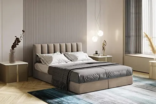 Boxspringbett City H3 mit Bettkästen und Topper (Beige, 140 x 200 cm) - Boxspringbett mit 2 Bettkästen für optimale Stauraum-Lösung. Der samtige Velvet-Stoff ist wasserabweisend und sorgt für ein angenehmes Schlafgefühl. Frei Lieferung bis in die Wohnung!