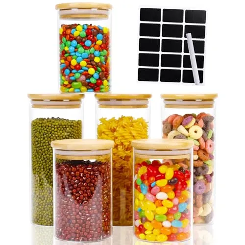Lannvan Vorratsgläser Mit Deckel - 6er Set Luftdicht Glasbehälter mit Deckel - Vorratsdosen Mit Holzdeckel - Küche Luftdicht Aufbewahrungsgläser - 600ml/950ml