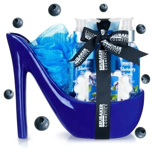 BRUBAKER Luxus Blaubeere Beautyset - 6-teiliges Dusch- und Bade Set - Körperpflegeset mit Duschgel, Schaumbad und mehr, angereichert mit beruhigenden Blaubeeren-Extrakten für intensive Hautpflege und Anti-Aging Effekte. Perfekt als Geschenk für Wellnessmomente.