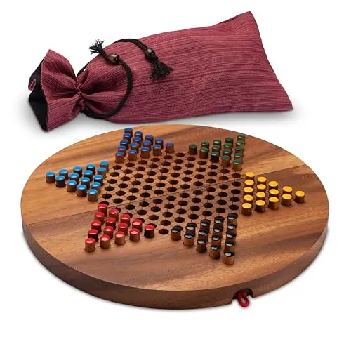 LOGOPLAY Halma Gr. XL für 2 bis 6 Spieler mit Stoffbeutel - Spielfeld 31 cm rund - 6 x 15 Spielstecker