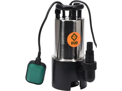 FLO Tauchmotorpumpe 1100W INOX - Hochleistungs-Schmutzwasserpumpe für Garten und Haushalt, aus robustem Edelstahl mit automatischem Schwimmerschalter – ideal für anspruchsvolle Pumpanwendungen.