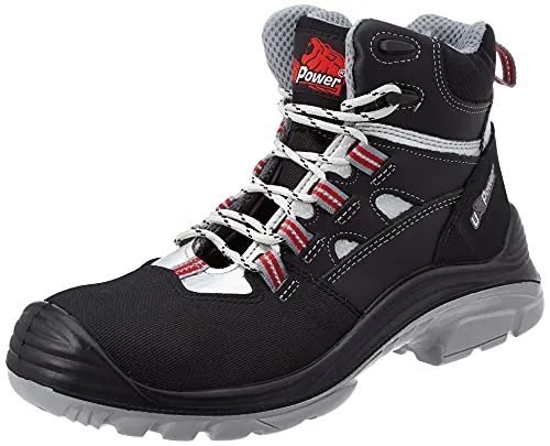 Sicherheitsstiefel Cross Gr. 45 - Schwarz/Grau/Rot - S3 SRC - Arbeitsschuhe mit komplett metallfreiem Design, wasserabweisendem Obermaterial aus Glattleder und durchtrittsicherer Sohle für optimalen Schutz und Komfort.