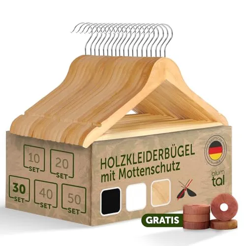 Blumtal Kleiderbügel Holz 30er Set in beige von Blumtal