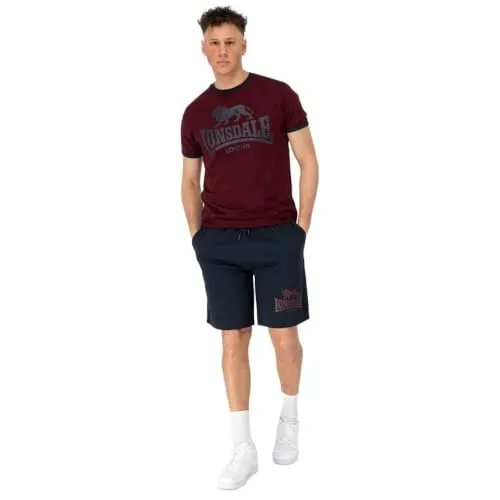 Lonsdale Herren T-Shirt & Shorts Set MAIST, Oxblood/Dark Navy, XXL - Trainingsbekleidung in cooler, regulärer Passform aus 100% Baumwolle mit elastischem Bund und praktischen Taschen für optimalen Komfort.