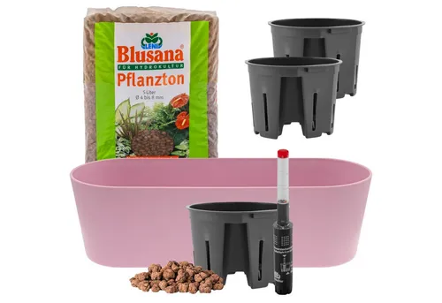 Leni Flori Jardiniere Kunststoff 36cm Pastellrosa - Hydrokultur-Komplettset - Garten-Zubehör: Innovatives Hydrokultur-Set mit Selbstbewässerungssystem, ideal für Kräuter und Zimmerpflanzen, nachhaltig aus recyceltem Kunststoff in Pastellrosa.