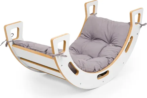 Obubu Kletterbogen und Babywippe Kissen Kinder Montessori aus Holz - Weiß