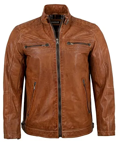 Maddox - Herren Lederjacke Lammnappa Cognac Größe 48