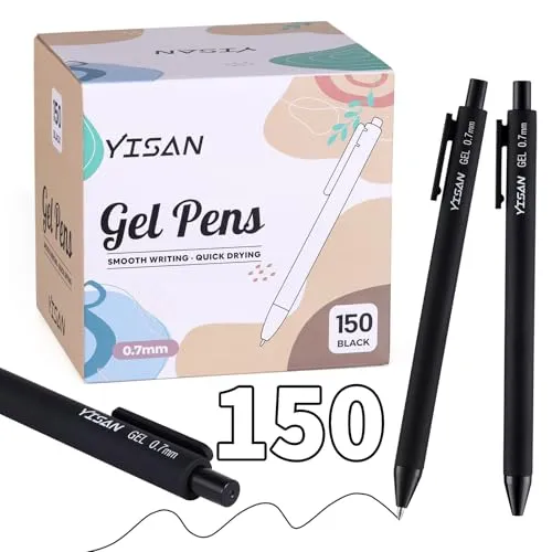YISAN Gelschreiber Schwarze,150 Pack,Gelstifte 0.7mm,Kugelschreiber | ,Einziehbarer Kugelschreiber,Smooth Writing for Note Taking,71057