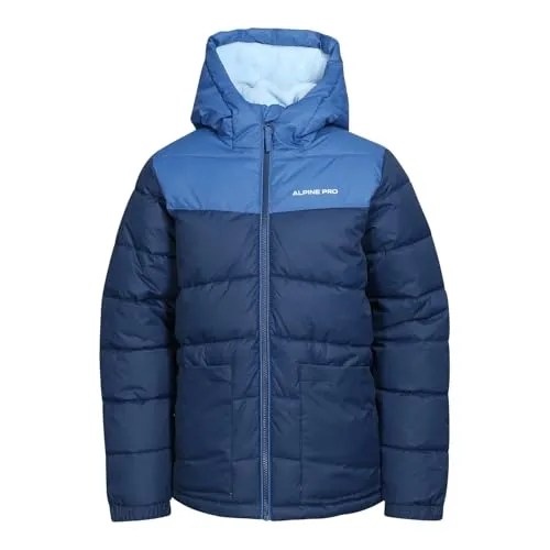 ALPINE PRO OLIQA Jungen Winterjacke mit Kapuze, Outdoor Jacke, Leicht Wanderjacke, PUFFY Stil, Funktionsjacke, Jacke mit reflektierenden Elementen, Wasserdichte und Atmungsaktive Jacke mit Warmfutter