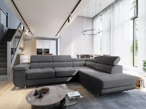 Masseno Ecksofa APIRO R-S mit Schlaffunktion - Ecksofa mit Bettkasten, elegantes Design und praktischer Stauraum für Bettzeug, ideal für Gäste und modernes Wohnen.
