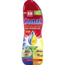 Somat Excellence Duo Power Gel Zitrone & Limette, 0,928 Liter - Erleben Sie strahlend sauberes Geschirr mit dem Somat Excellence Duo Power Gel. Die effektive Formel sorgt für bis zu 58 Spülgänge und hinterlässt keine Rückstände.