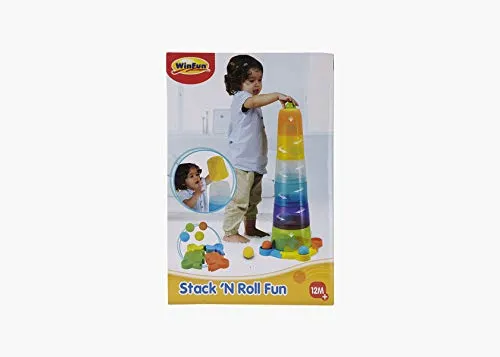 Winfun Stack 'N Roll Fun | Buntes Roll-Stapelspielzeug mit rollenden Bällen, Lichtern und Geräuschen | fördert Feinmotorik und Ursache-Wirkungs-Spiel | Für Kleinkinder ab 12 Monaten