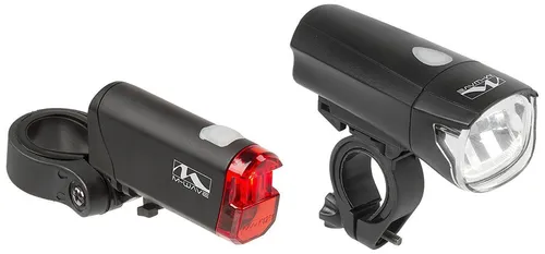 M-Wave  30 Lux  LED Frontlampe + Rücklicht    Fahrrad Batterie-Beleuchtung Set