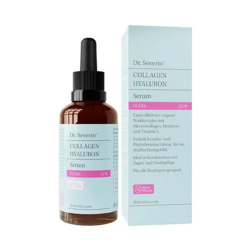 Dr. Severin 2,5 % Collagen Hyaluron Serum Ultra - Anti-Age Pflege mit veganem Serum, das Meereskollagen, Hyaluron und Vitamin E vereint. Reduziert Falten, fördert Hautvitalität und ist ideal für alle Hauttypen.