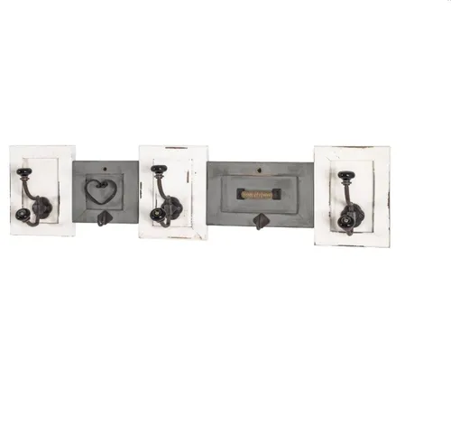 HAKU Möbel Garderobenleiste Vintage - Industrial Style mit Massivholz und Metall - Garderobenständer aus hochwertigem Massivholz in Vintageoptik, ausgestattet mit 5 stabilen Metallhaken für optimalen Platz und Stil.