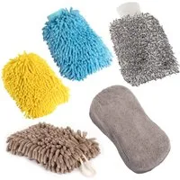 STAHLWERK Autowaschhandschuh 5er Set Reinigungshandschuh Mikrofaser Schwamm