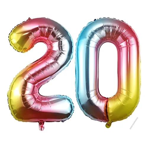 Geburtstag Deko zahlen luftballon 20 | Folienballon Regenbogen- für 20. Geburtstagsdeko Männer Frauen Ballon Zahl Deko zum Geburtstag fliegt mit Helium 20