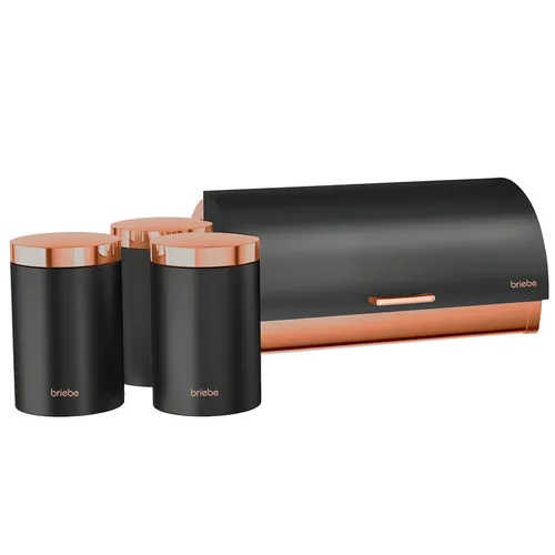 Brotkasten Set aus Edelstahl mit 3 Küchenvorratsdosen, modern und stilvoll - Brotkästen: Der elegante Brotkasten mit Schiebedeckel hält Ihr Brot frisch, während die 3 luftdichten Dosen ideal für Kaffee, Zucker und mehr sind. Perfekte Kombination aus Funktionalität und modernem Design.