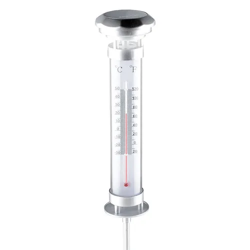 GRUNDIG Gartenthermometer mit Solarlampe, Silber