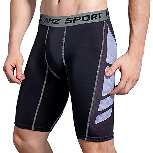 AMZSPORT Herren Fitness Kompressionsshorts Pro Cool Compression Tights Shorts Funktionswäsche Pants (M, Schwarz-Weiß)