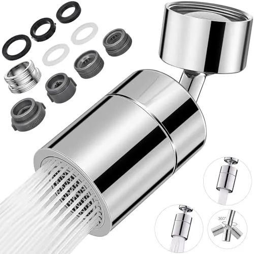 HATANSE Wasserhahn Aufsatz Schwenkbar 360° Drehbarer Wasserhahn Anschluss Verlängerung mit 2 Sprühfunktion und 10 Anhänge 20mm 22mm und 24mm Gewinde Luftsprudler Aufsatz für Küchen Bad