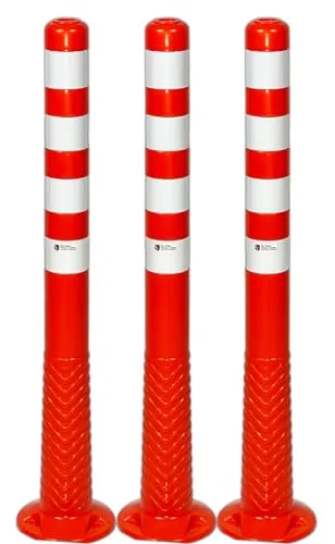 UvV 3er Set 100 cm Hohe orange 2. Wahl Absperrpfosten UVTP1000 flexibel selbstaufrichtender Sperrpfosten aus PU orange (Silber reflektierend)