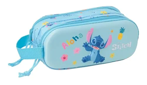 safta Stitch 3D Doppelmäppchen für Kinder, ideal für Kinder im Schulalter, bequem und vielseitig, Qualität und Widerstandsfähigkeit, 21 x 6 x 8 cm, hellblau, M, Casual