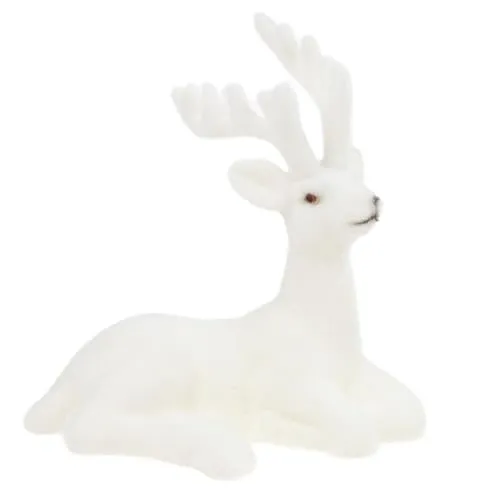 Martom Rentier BEFLOCKT DEKORATIVE Weisse VELOURSFIGUR WEIHNACHTSDEKORATION LIEGEND Deko-Figuren Weihnachts-Aufsteller Hirsche Wohnungs-Dekoration Weihnachten - Weihnachtsschmuck Advent Winter