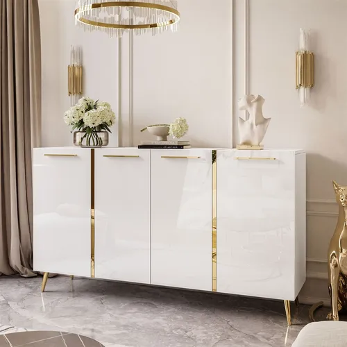 Weiß hochglanz Kommode ONYX 4D auf goldenen Beinen