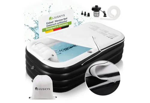 Juskys Aufblasbare Badewanne M - Faltbare mobile Entspannungsoase - Outdoor Wanne mit Rückenlehne, verwandelt sich schnell in eine luxuriöse Spa-Bereich für flexible Entspannung im Freien.