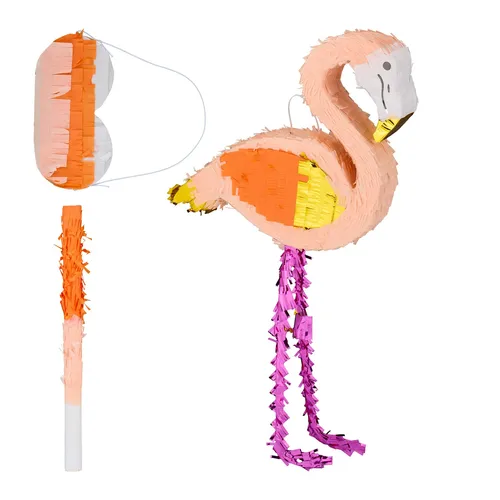 Pinata Flamingo Partypinata Kinder-Pinata Flamingo-Pinata mit Stab und Maske