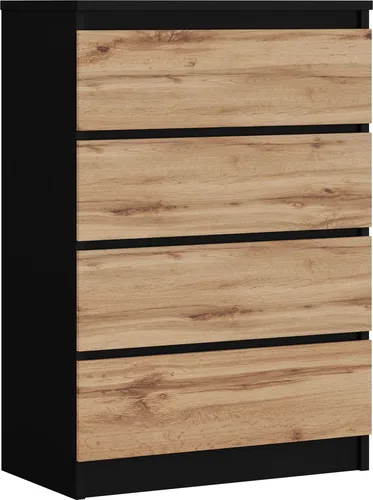 Elegante Kommode mit 4 Schubladen in Schwarz/Wotan-Eiche - Vielseitige Kommode mit 4 Schubladen, 70 x 101 x 39 cm, aus hochwertiger Spanplatte. Ideal für elegantes Stauraum-Management in jedem Raum.