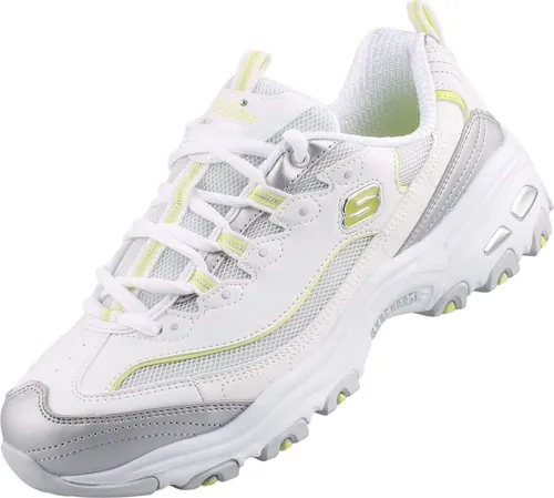Skechers D´Lites Chromatic Damen Sneaker Weiß - Moderne Damen Sneaker mit Air-Cooled Memory Foam für unübertroffenen Komfort. Trendiges Design und markante Plateausohle machen sie zum perfekten Begleiter für jeden Anlass.