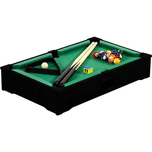 GAMES PLANET Mini Pool Billardtisch Nano inkl. Zubehör (2 Queues, Kugeln, Dreieck, Kreide), 3 Dekore, Maße: 51 x 31 x 10 cm