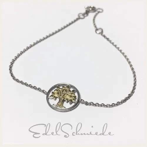 Edelschmiede925 Silberarmband mit Lebensbaum  925 Silber bicolor Zirk 18 cm